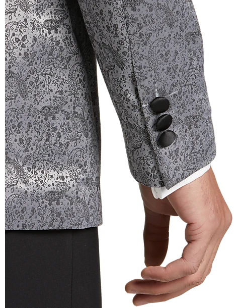 Egara Slim Fit Shawl Lapel Dinner Jacket, Silver Jacquard 2 Egara Slim Fit Shawl Lapel Dinner Jacket, Silver Jacquard - Image 2