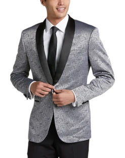 Egara Slim Fit Shawl Lapel Dinner Jacket, Silver Jacquard