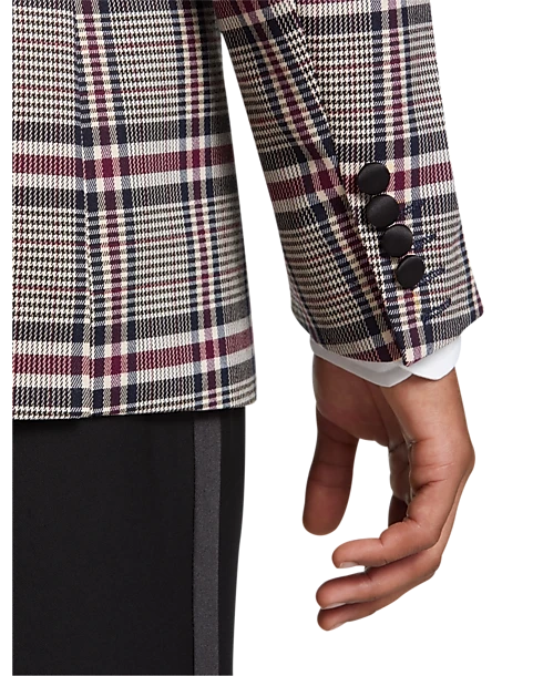 Paisley & Gray Slim Fit Dinner Jacket, Gray And Berry Plaid 2 Paisley & Gray Slim Fit Dinner Jacket, Gray And Berry Plaid - Image 2