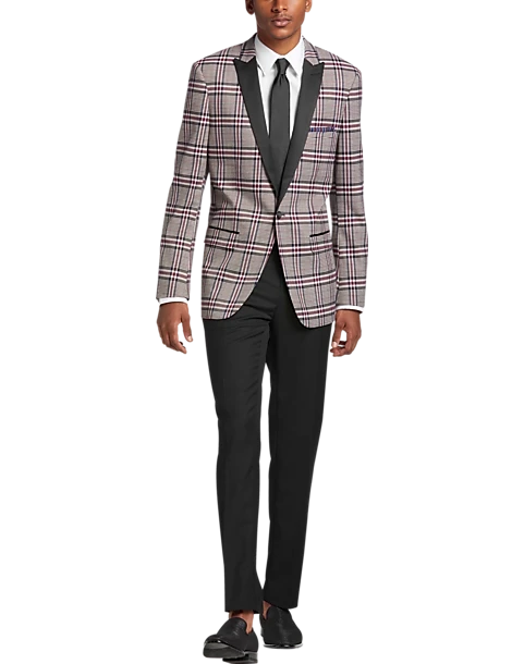 Paisley & Gray Slim Fit Dinner Jacket, Gray And Berry Plaid 4 Paisley & Gray Slim Fit Dinner Jacket, Gray And Berry Plaid - Image 4