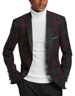 Paisley & Gray Slim Fit Dinner Jacket, Wineberry Plaid