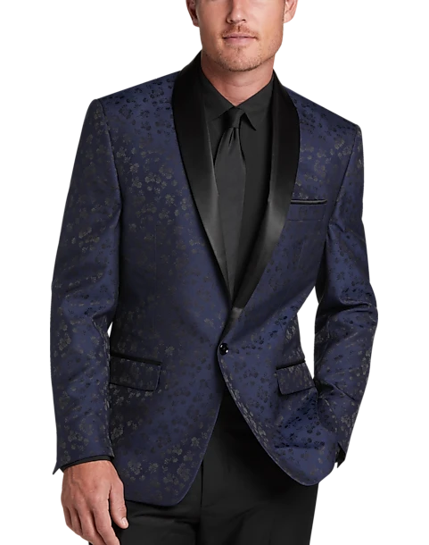 Michael Strahan Classic Fit Shawl Lapel Dinner Jacket, Blue Floral 1 Michael Strahan Classic Fit Shawl Lapel Dinner Jacket, Blue Floral