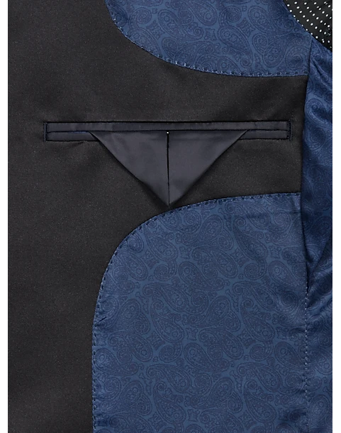 Egara Slim Fit Satin Peak Lapel Dinner Jacket, Dark Blue Patterned 3 Egara Slim Fit Satin Peak Lapel Dinner Jacket, Dark Blue Patterned - Image 3