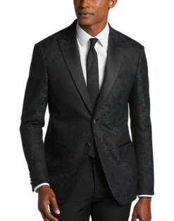 After Hours Slim Fit Satin Peak Lapel Dinner Jacket, Green Paisley