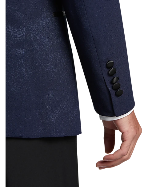 Egara Slim Fit Peak Lapel Double Breasted Dinner Jacket, Navy Tic 2 Egara Slim Fit Peak Lapel Double Breasted Dinner Jacket, Navy Tic - Image 2