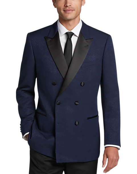 Egara Slim Fit Peak Lapel Double Breasted Dinner Jacket, Navy Tic 1 Egara Slim Fit Peak Lapel Double Breasted Dinner Jacket, Navy Tic