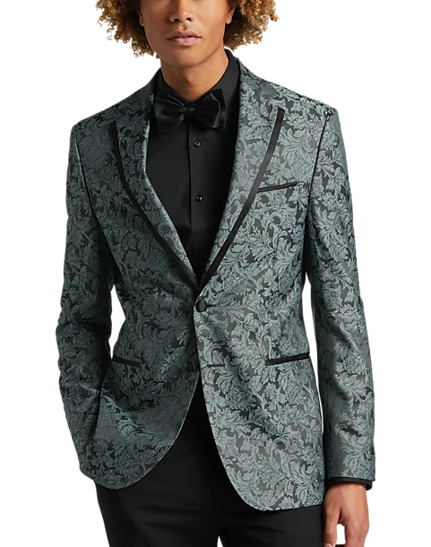 Egara Slim Fit Dinner Jacket, Green Floral 1 Egara Slim Fit Dinner Jacket, Green Floral