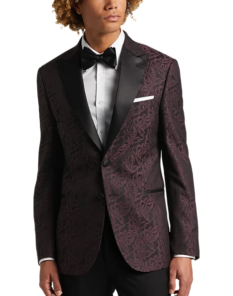 Egara Slim Fit Dinner Jacket, Burgundy Tapestry Jacquard 1 Egara Slim Fit Dinner Jacket, Burgundy Tapestry Jacquard
