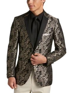 Paisley & Gray Slim Fit Dinner Jacket, Brown & Gold Jacquard