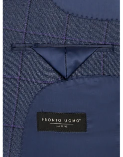 Pronto Uomo Modern Fit Notch Lapel Sport Coat, Blue Windowpane Plaid 6 Pronto Uomo Modern Fit Notch Lapel Sport Coat, Blue Windowpane Plaid -Elite Suit Shop MW40 16JT 67 PRONTO UOMO BLUE WINDOWPANE ALT2