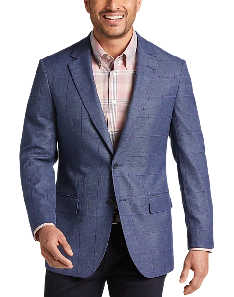 Pronto Uomo Modern Fit Notch Lapel Sport Coat, Blue Windowpane Plaid 1 Pronto Uomo Modern Fit Notch Lapel Sport Coat, Blue Windowpane Plaid