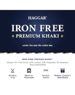 Haggar Iron-Free Premium Khaki® Classic Fit Flat-Front Pants, Khaki 7 Haggar Iron-Free Premium Khaki® Classic Fit Flat-Front Pants, Khaki -Elite Suit Shop MW40 230V 17 HAGGAR CHAR HEATHER ALT3 2