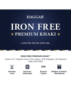 Haggar Iron-Free Premium Khaki® Classic Fit Pleated-Front Pants, Medium Khaki -Elite Suit Shop MW40 234U 20 HAGGAR MED KHAKI ALT3