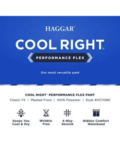 Haggar Cool Right® Performance Flex Classic Fit Pleated-Front Pants, Midnight -Elite Suit Shop MW40 235K 02 HAGGAR BLACK SOLID ALT3 1