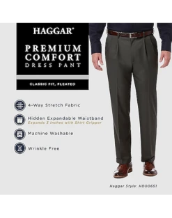 Haggar Premium Comfort Classic Fit Pleat-Front Pants, Charcoal Gray -Elite Suit Shop MW40 235R 02 HAGGAR BLACK ALT3 2