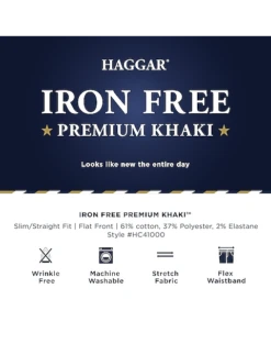 Haggar Iron-Free Premium Khaki™ Slim/Straight Fit Flat-Front Pants, Indigo 7 Haggar Iron-Free Premium Khaki™ Slim/Straight Fit Flat-Front Pants, Indigo -Elite Suit Shop MW40 235T 07 HAGGAR INDIGO ALT3 2