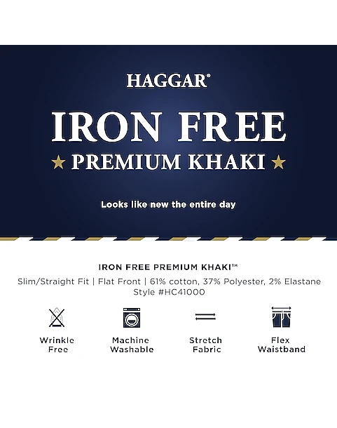 Haggar Iron-Free Premium Khaki™ Slim/Straight Fit Flat-Front Pants, Heather Gray 4 Haggar Iron-Free Premium Khaki™ Slim/Straight Fit Flat-Front Pants, Heather Gray - Image 4
