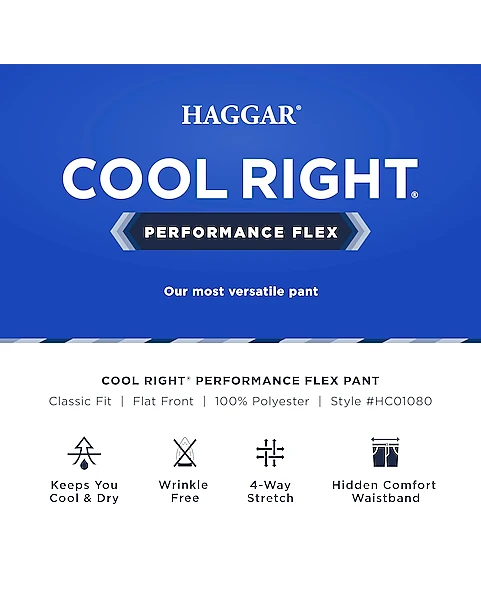 Haggar Cool Right® Performance Flex Classic Fit Flat-Front Pants, Khaki Heather 4 Haggar Cool Right® Performance Flex Classic Fit Flat-Front Pants, Khaki Heather - Image 4