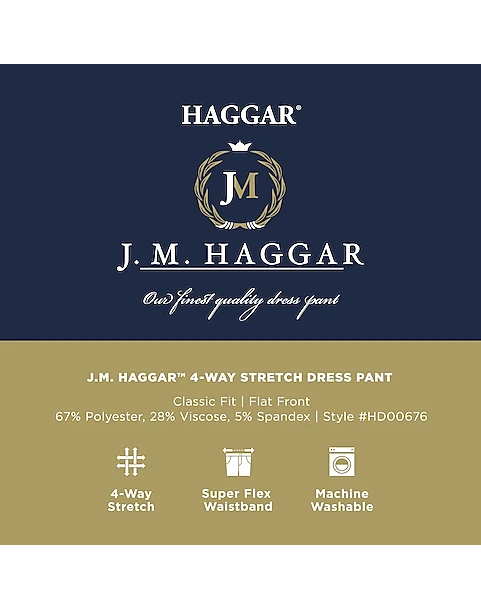 J.M. Haggar™ 4-Way Stretch Classic Fit Flat-Front Pants, Blue 4 J.M. Haggar™ 4-Way Stretch Classic Fit Flat-Front Pants, Blue - Image 4