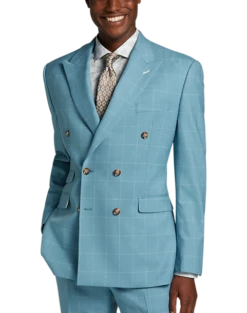 Tayion Classic Fit Suit Separates Coat, Light Blue & Cream Windowpane -Elite Suit Shop MW40 3W94 67 TAYION LT BLUE CREAM WINDOWPANE ALT4