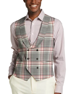Tayion Classic Fit Suit Separates Double Breasted Vest, White Plaid