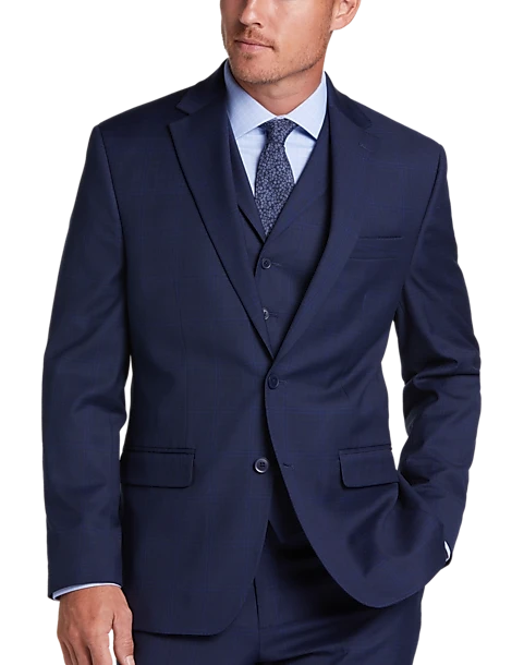 Michael Strahan Classic Fit Vested Suit, Blue Plaid -Elite Suit Shop MW40 3WY8 67 MICHAEL STRAHAN BLUE PLAID MAIN