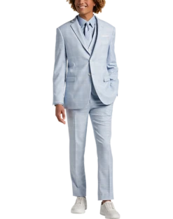 Egara Skinny Fit Suit Separates Coat, Light Blue Plaid -Elite Suit Shop MW40 3XGM 15 EGARA ORANGE LT BLUE PLAID ALT5