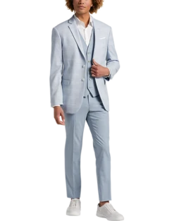 Egara Skinny Fit Suit Separates Coat, Light Blue Plaid -Elite Suit Shop MW40 3XGM 15 EGARA ORANGE LT BLUE PLAID ALT6