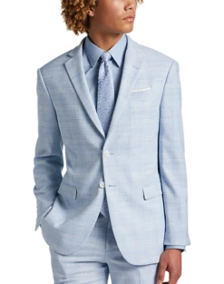 Egara Skinny Fit Suit Separates Coat, Light Blue Plaid