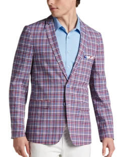 Paisley & Gray Slim Fit Suit Separates Coat, Red & Blue Seersucker Plaid