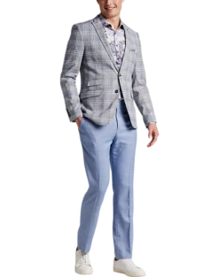 Paisley & Gray Slim Fit Suit Separates, Blue & Beige Check -Elite Suit Shop MW40 3XKR 67 PAISLEY GRAY BLUE BEIGE CHECK ALT5