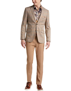 Paisley & Gray Slim Fit Suit Separates Coat, Tan And Gray Plaid -Elite Suit Shop MW40 3XL0 65 PAISLEY GRAY TAN GREY PLAID ALT5