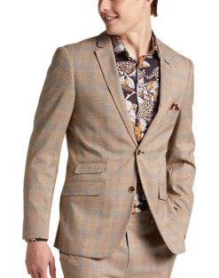 Paisley & Gray Slim Fit Suit Separates Coat, Tan And Gray Plaid