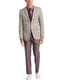 Paisley & Gray Slim Fit Suit Separates Coat, Olive & Yellow Check -Elite Suit Shop MW40 3XM6 60 PAISLEY GRAY OLIVE YELLOW CHECK ALT5