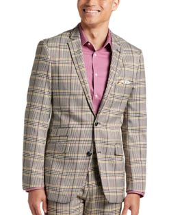 Paisley & Gray Slim Fit Suit Separates Coat, Olive & Yellow Check