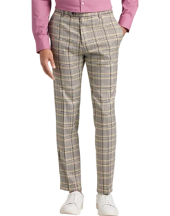 Paisley & Gray Slim Fit Suit Separates Pants, Olive & Yellow Check