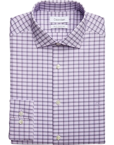 Calvin Klein Slim Fit Embroidered Logo Dress Shirt, Lavender Plaid 1 Calvin Klein Slim Fit Embroidered Logo Dress Shirt, Lavender Plaid