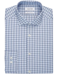 Calvin Klein Slim Fit Embroidered Logo Dress Shirt, Royal Blue Plaid