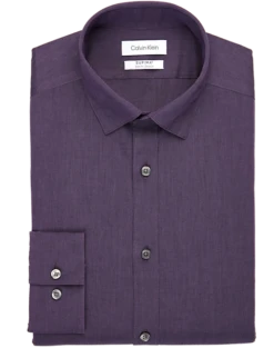 Calvin Klein Refined Cotton Stretch Supima Slim Fit Hidden Button-Down Collar Dress Shirt, Purple