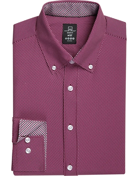 Michael Strahan Four-Way Stretch Modern Fit Dress Shirt, Burgundy Dot 1 Michael Strahan Four-Way Stretch Modern Fit Dress Shirt, Burgundy Dot