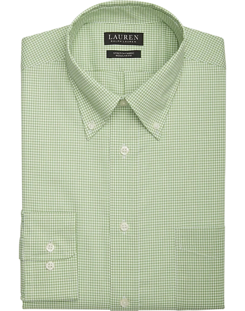 Lauren By Ralph Lauren UltraFlex Regular Fit Button-Down Collar Dress Shirt, Green Gingham -Elite Suit Shop MW40 5FJA 93 LAUREN R LAUREN LT GREEN GINGHA MAIN