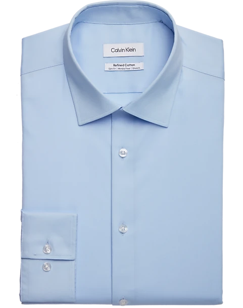 Calvin Klein Refined Cotton Stretch Supima Slim Fit Dress Shirt, Light Blue 1 Calvin Klein Refined Cotton Stretch Supima Slim Fit Dress Shirt, Light Blue