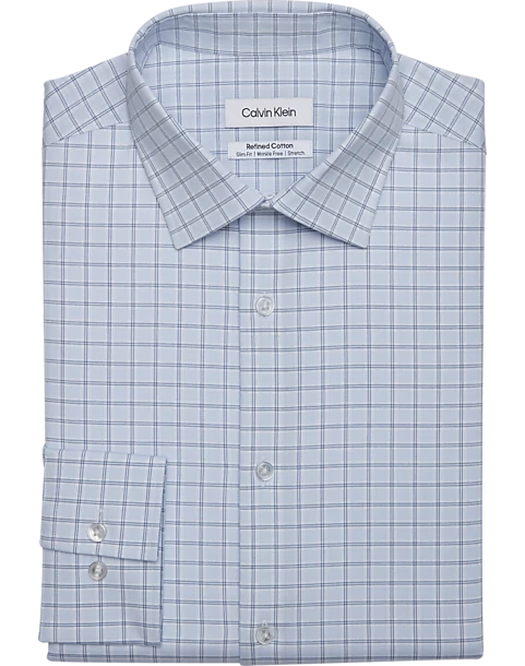 Calvin Klein Refined Cotton Stretch Supima Slim Fit Dress Shirt, Blue Plaid 1 Calvin Klein Refined Cotton Stretch Supima Slim Fit Dress Shirt, Blue Plaid