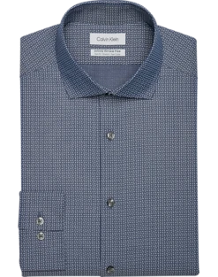 Calvin Klein Infinite Wrinkle Free Slim Fit Stretch Collar Dress Shirt, Midnight Blue Dash