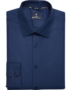 Ben Sherman Slim Fit Dobby Dress Shirt, Navy Basketweave