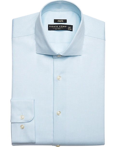 Pronto Uomo Classic Fit Spread Collar Dress Shirt, Blue Check 1 Pronto Uomo Classic Fit Spread Collar Dress Shirt, Blue Check