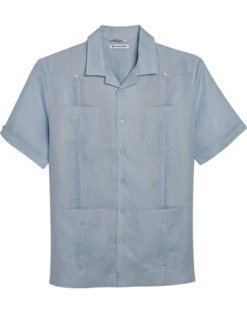 Cubavera Modern Fit Short Sleeve Linen Guayabera Shirt, Light Blue