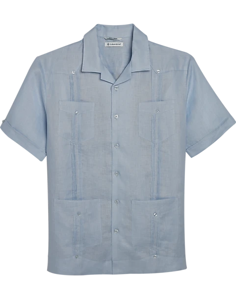 Cubavera Modern Fit Short Sleeve Linen Guayabera Shirt, Light Blue 1 Cubavera Modern Fit Short Sleeve Linen Guayabera Shirt, Light Blue