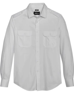 Awearness Kenneth Cole Slim Fit Twill Military Sport Shirt, White