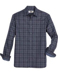 Joseph Abboud Modern Fit Sport Shirt, Navy Roadmap Plaid